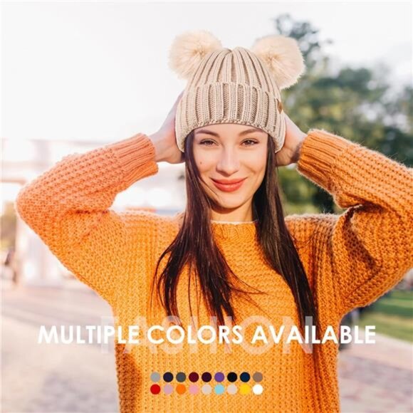 Women's Winter Warm Knit Beanie with Faux Fur Light Purple - Picture 7 of 7